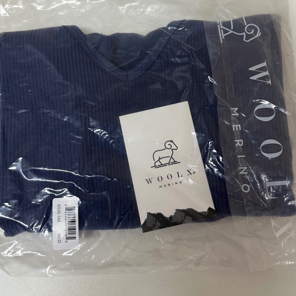 Woolx Vivi Merino Wool Ribbed V-Neck Tank Top Navy Blue Medium NEW
